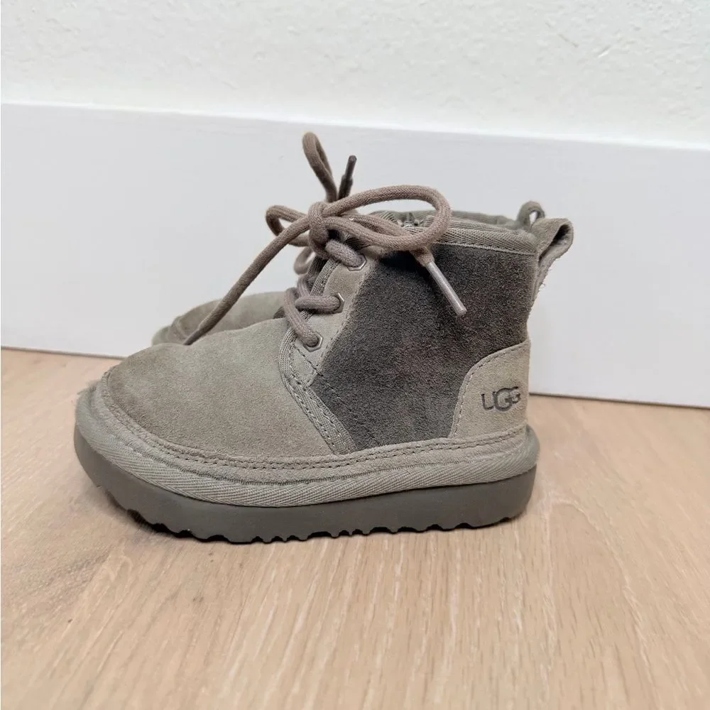 Grey UGG Boots Lace Up Ties + Side Zipper. Toddler size 8